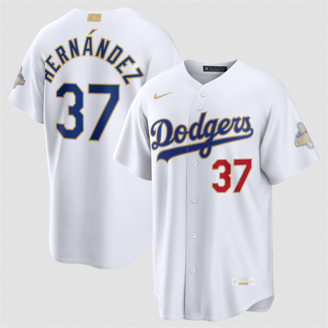 Men's White Los Angeles Dodgers #37 Teoscar Hernández 2026 Gold Collection Stadium Stitched Baseball Jersey